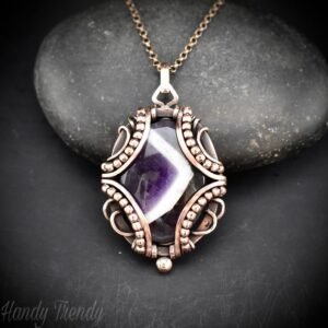 Star amethyst pendant, Free flow copper wire wrapped necklace, Unique handmade gift, One of a kind jewelry, Artisan boho jewelry