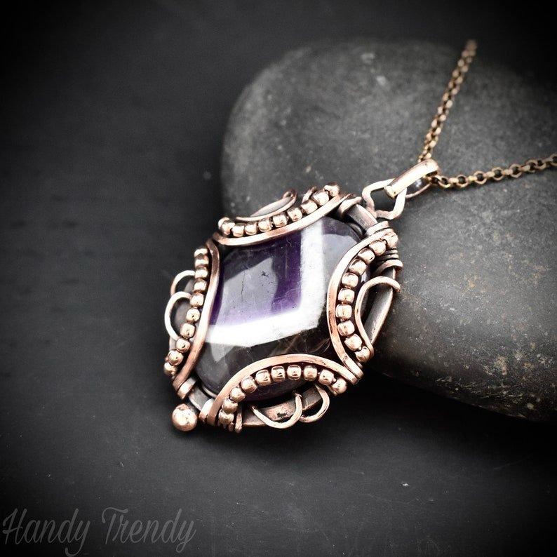 Star amethyst pendant, Free flow copper wire wrapped necklace, Unique handmade gift, One of a kind jewelry, Artisan boho jewelry