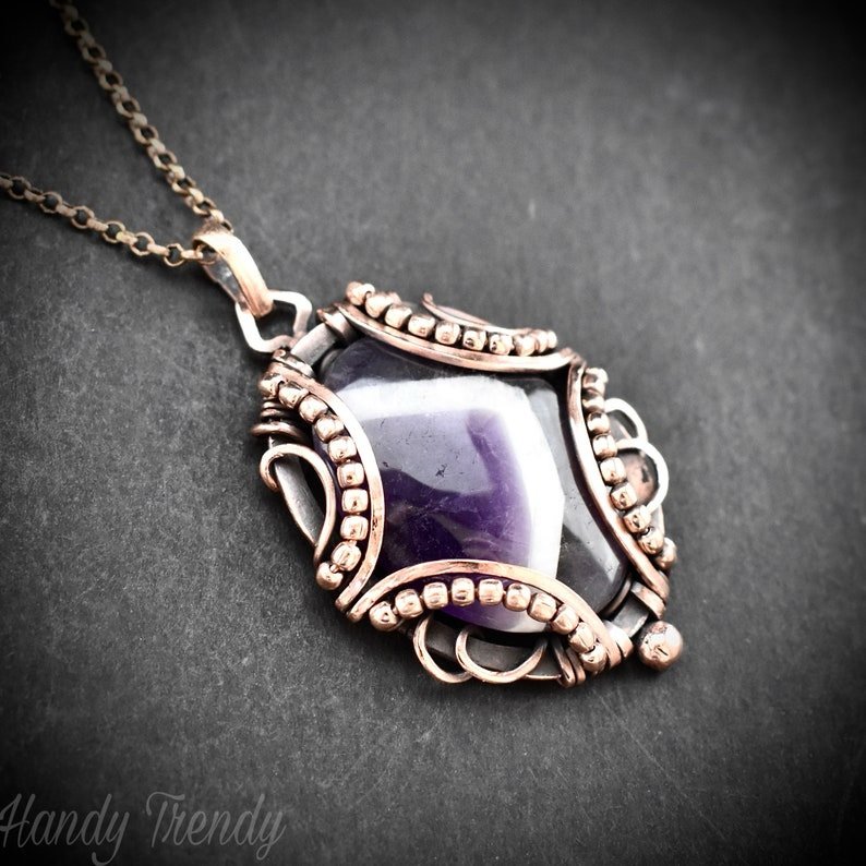 Star amethyst pendant, Free flow copper wire wrapped necklace, Unique handmade gift, One of a kind jewelry, Artisan boho jewelry