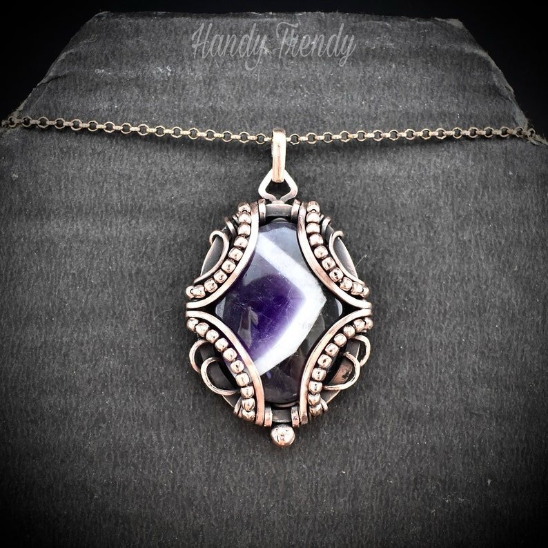 Star amethyst pendant, Free flow copper wire wrapped necklace, Unique handmade gift, One of a kind jewelry, Artisan boho jewelry