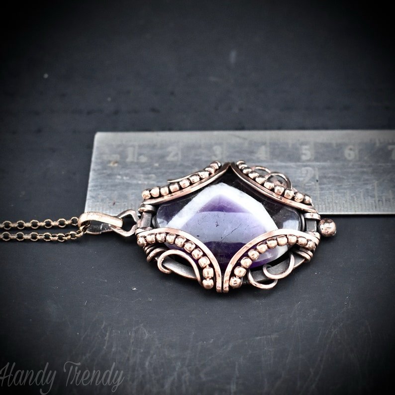 Star amethyst pendant, Free flow copper wire wrapped necklace, Unique handmade gift, One of a kind jewelry, Artisan boho jewelry
