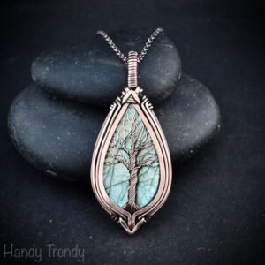 Blue labradorite tree of life pendant, Free-Flow copper wire wrapped necklace, Unique handmade gift, One of a kind botenical jewelry