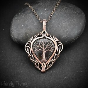 Green Moss agate tree of life pendant, Free-Flow copper wire wrapped necklace, Unique handmade gift, One of a kind boho jewelry