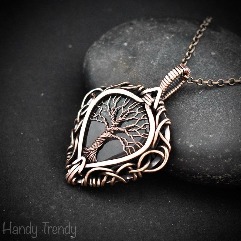 Green Moss agate tree of life pendant, Free-Flow copper wire wrapped necklace, Unique handmade gift, One of a kind boho jewelry
