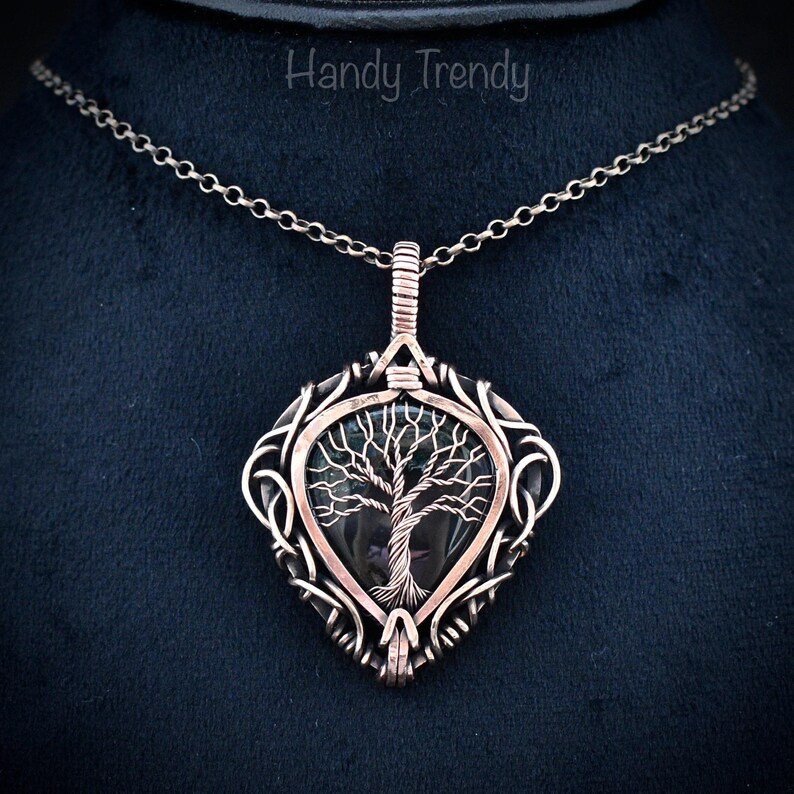 Green Moss agate tree of life pendant, Free-Flow copper wire wrapped necklace, Unique handmade gift, One of a kind boho jewelry