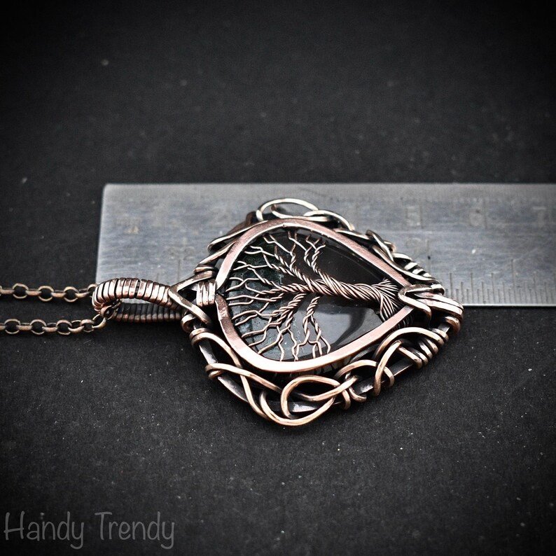 Green Moss agate tree of life pendant, Free-Flow copper wire wrapped necklace, Unique handmade gift, One of a kind boho jewelry
