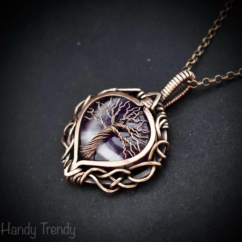 Star amethyst tree of life pendant, Free-Flow copper wire wrapped necklace, Unique handmade gift, One of a kind artisan jewelry