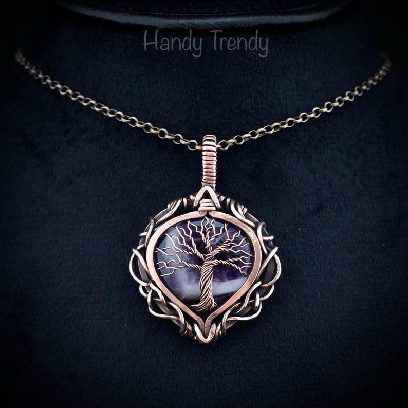 Star amethyst tree of life pendant, Free-Flow copper wire wrapped necklace, Unique handmade gift, One of a kind artisan jewelry