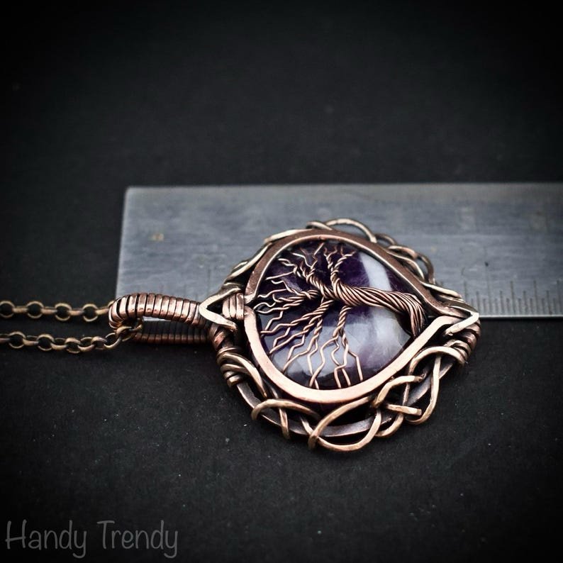 Star amethyst tree of life pendant, Free-Flow copper wire wrapped necklace, Unique handmade gift, One of a kind artisan jewelry