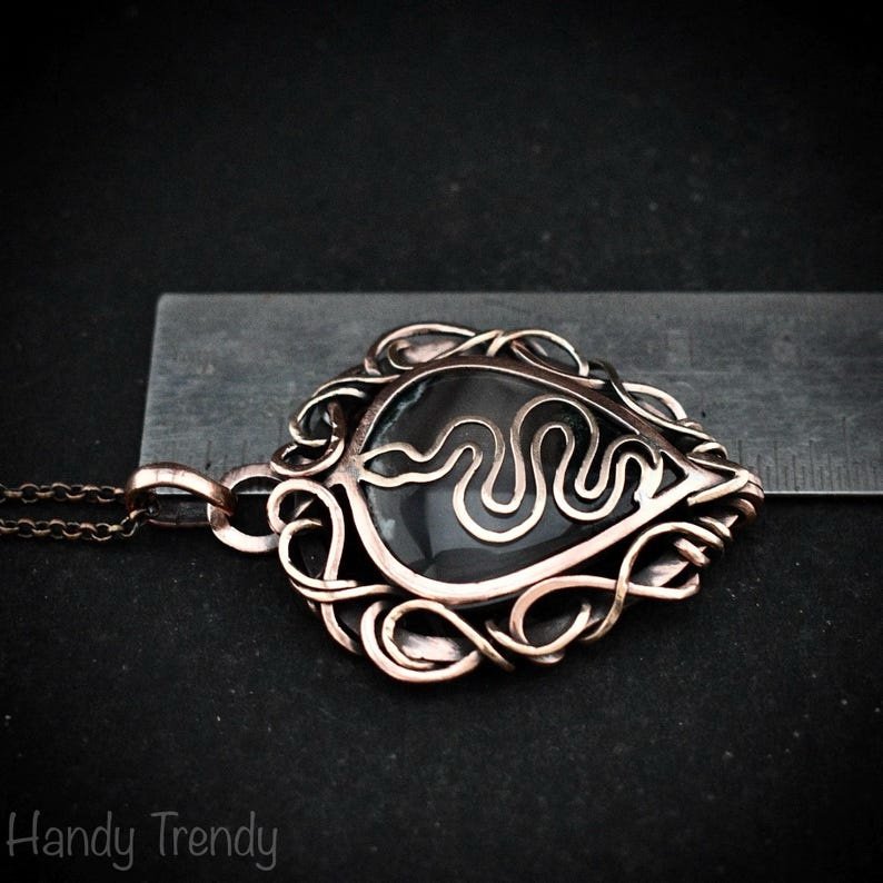 Green Moss agate snake pendant, Free-Flow copper wire wrapped necklace, Unique handmade gift, Wild animal jewelry, Boho necklace