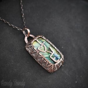 Love your life pendant, reversible Copper wire wrap necklace, Unique handmade gift, One of a kind Artisan jewelry