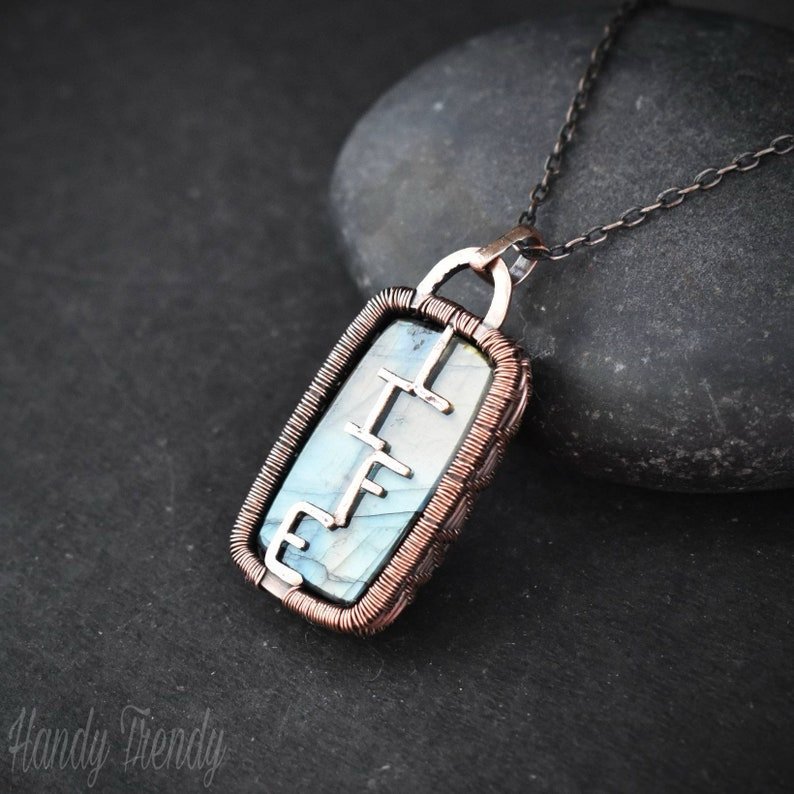 Love your life pendant, reversible Copper wire wrap necklace, Unique handmade gift, One of a kind Artisan jewelry