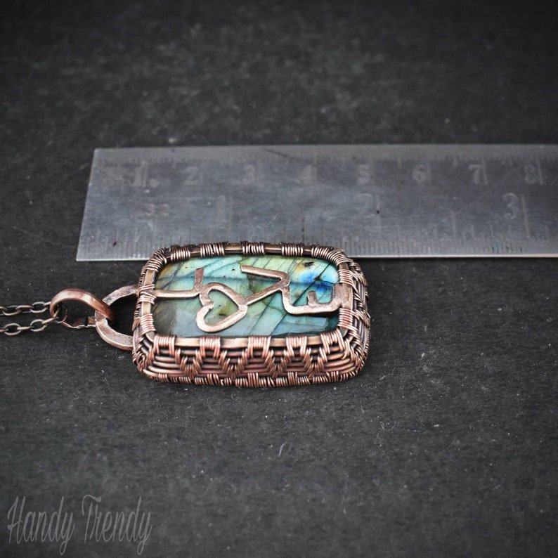 Love your life pendant, reversible Copper wire wrap necklace, Unique handmade gift, One of a kind Artisan jewelry