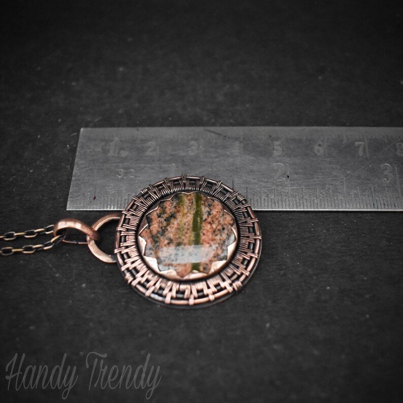 Unakite pendant, Copper endless wire wrapped necklace, Unique handmade gift, One of a kind Artisan jewelry