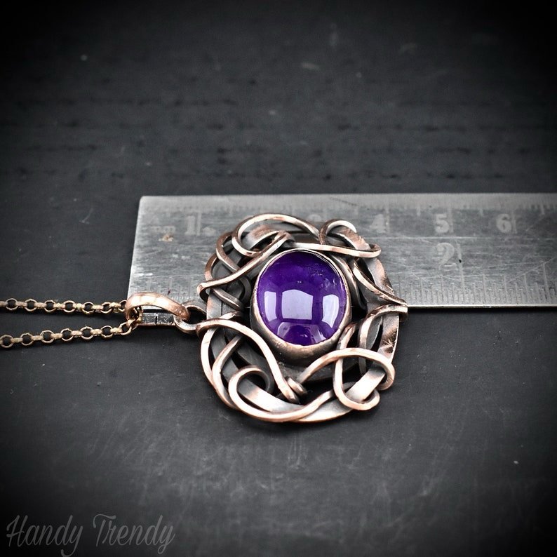 Amethyst pendant, Free flow copper wire wrapped necklace, Unique handmade gift, One of a kind jewelry, Artisan boho jewelry