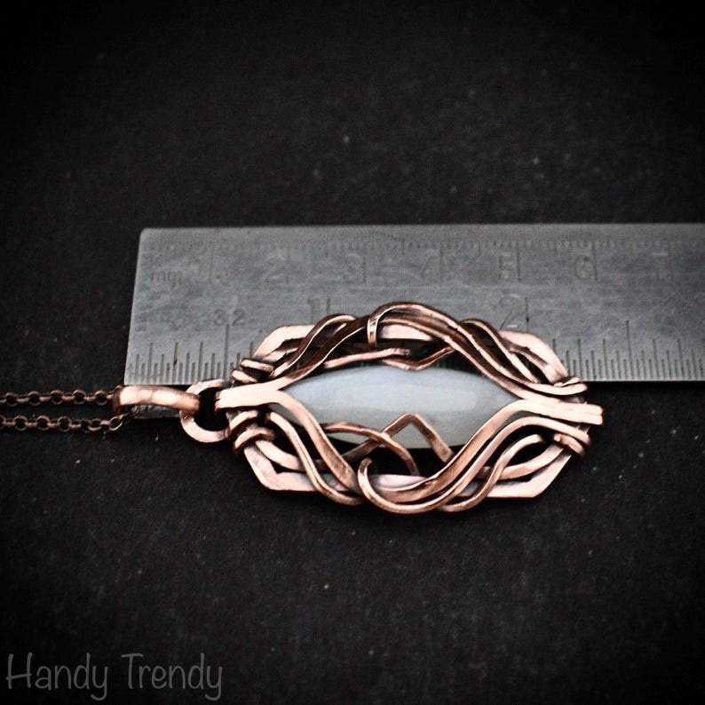 White moonstone pendant, Free-Flow copper wire wrapped necklace, Unique handmade gift, One of a kind artisan boho jewelry