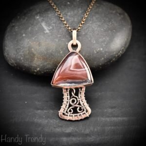 Mushroom pendant, Botswana agate and Copper wire wrapped necklace, Unique handmade Gift, Artisan jewelry, One of a kind pendant