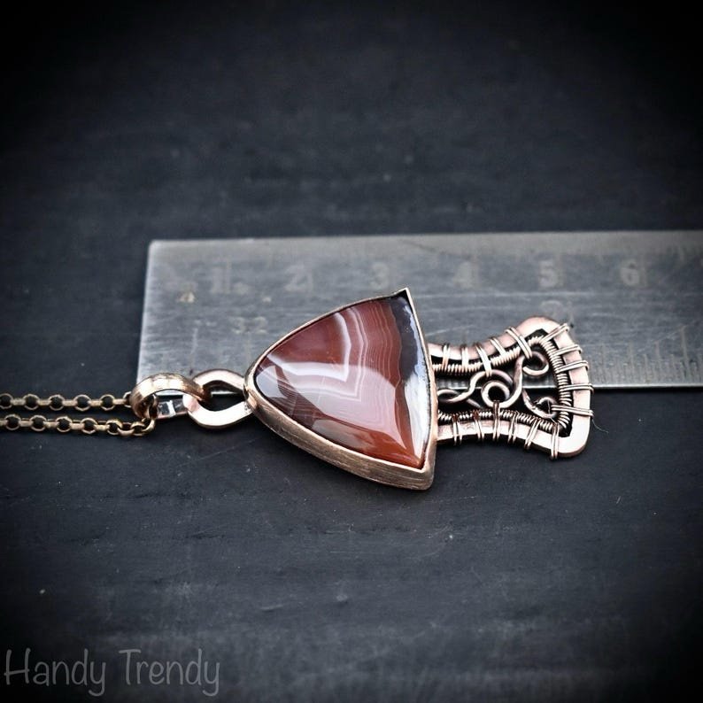 Mushroom pendant, Botswana agate and Copper wire wrapped necklace, Unique handmade Gift, Artisan jewelry, One of a kind pendant