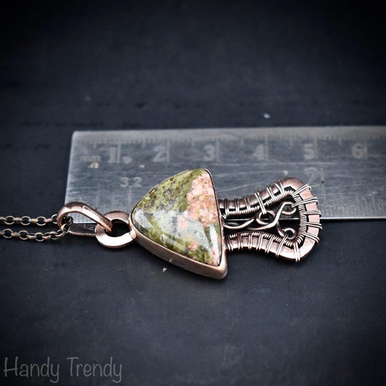 Unakite mushroom pendant, Copper wire wrapped necklace, Unique handmade Gift, Artisan jewelry, One of a kind pendant