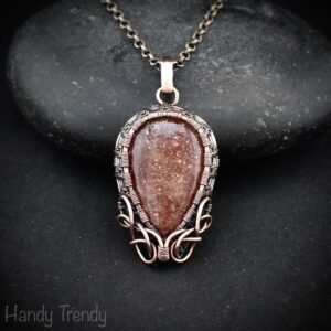 Sunstone pendant, Copper wire wrapped necklace, Unique handmade gift, One of a kind jewelry, Artisan boho jewelry, Orange pendant