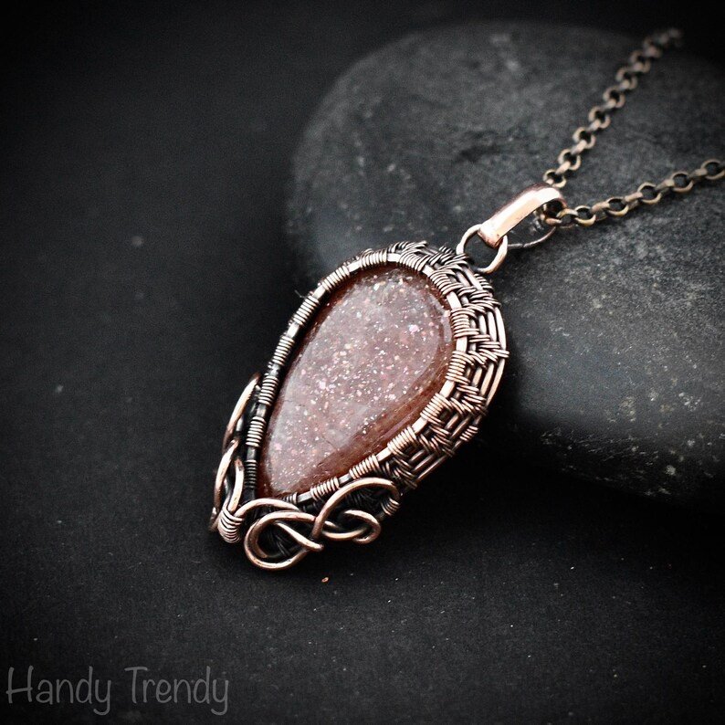 Sunstone pendant, Copper wire wrapped necklace, Unique handmade gift, One of a kind jewelry, Artisan boho jewelry, Orange pendant