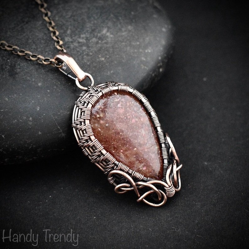 Sunstone pendant, Copper wire wrapped necklace, Unique handmade gift, One of a kind jewelry, Artisan boho jewelry, Orange pendant