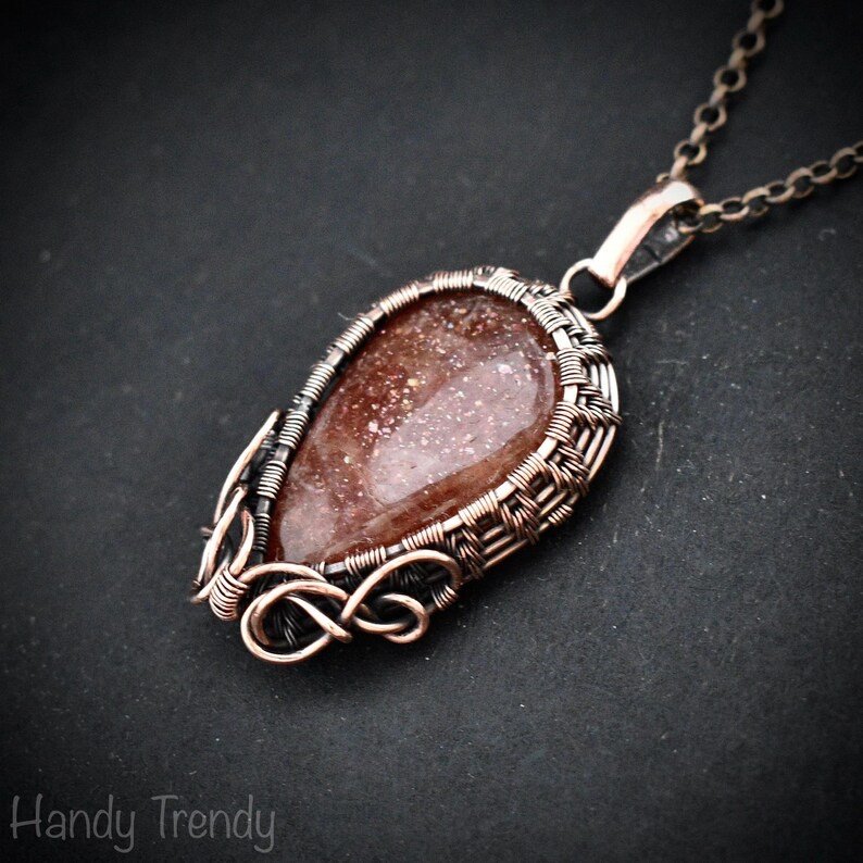 Sunstone pendant, Copper wire wrapped necklace, Unique handmade gift, One of a kind jewelry, Artisan boho jewelry, Orange pendant