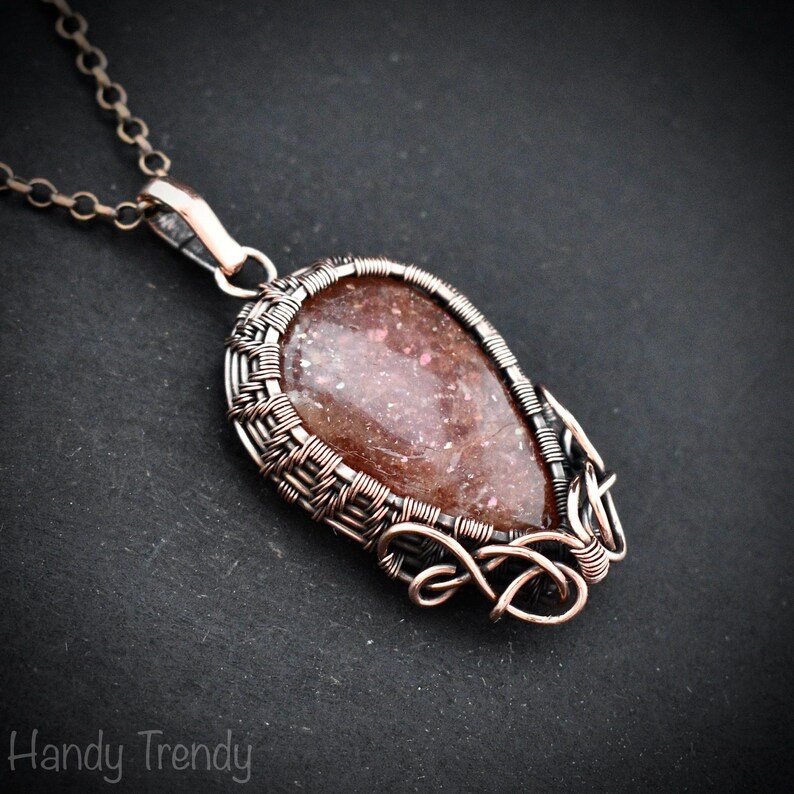 Sunstone pendant, Copper wire wrapped necklace, Unique handmade gift, One of a kind jewelry, Artisan boho jewelry, Orange pendant