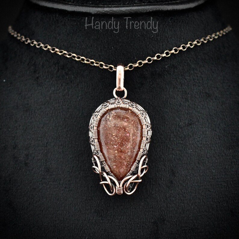 Sunstone pendant, Copper wire wrapped necklace, Unique handmade gift, One of a kind jewelry, Artisan boho jewelry, Orange pendant