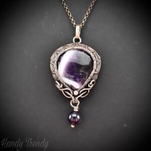 Star amethyst bead drop pendant, Copper wire wrapped necklace, Unique handmade gift, One of a kind jewelry, Artisan boho jewelry
