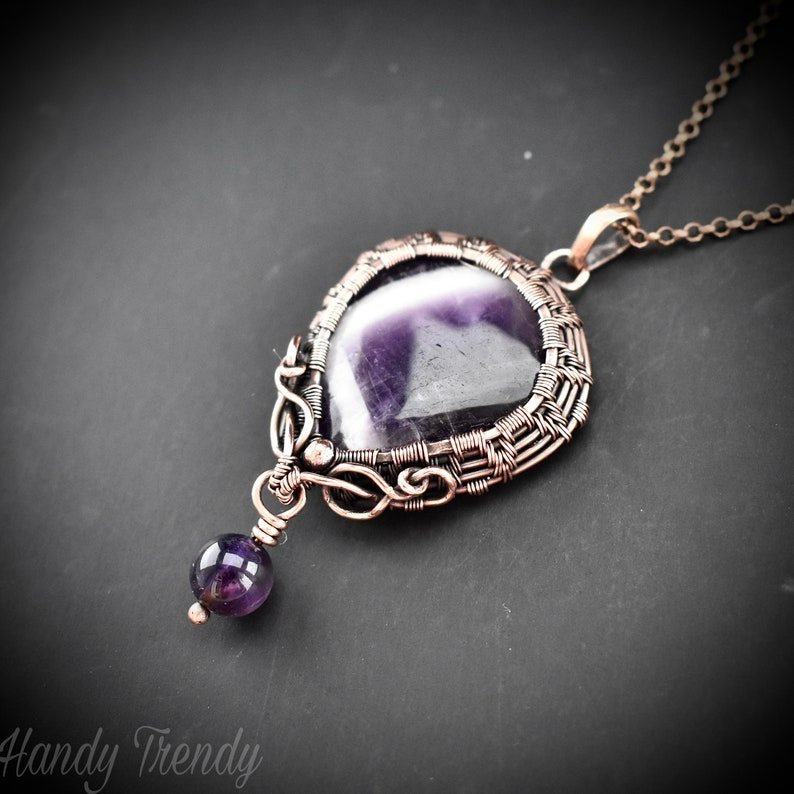 Star amethyst bead drop pendant, Copper wire wrapped necklace, Unique handmade gift, One of a kind jewelry, Artisan boho jewelry