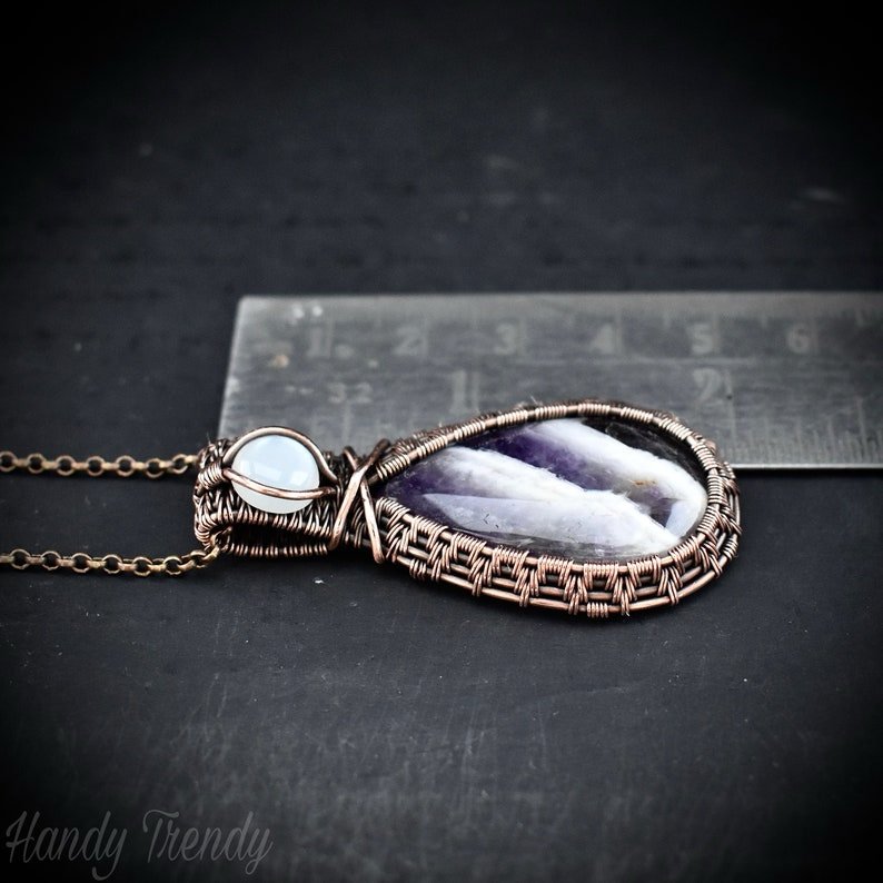 Star amethyst and white moonstone gemstone pendant, Copper wire wrap jewelry, Unique handmade Gift, Artisan necklace, One of a kind piece