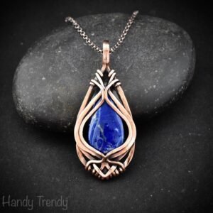 Lapis lazuli free-flow pendant, Copper wire wrapped jewelry, Unique handmade gift, One of a kind necklace, Artisan boho necklace