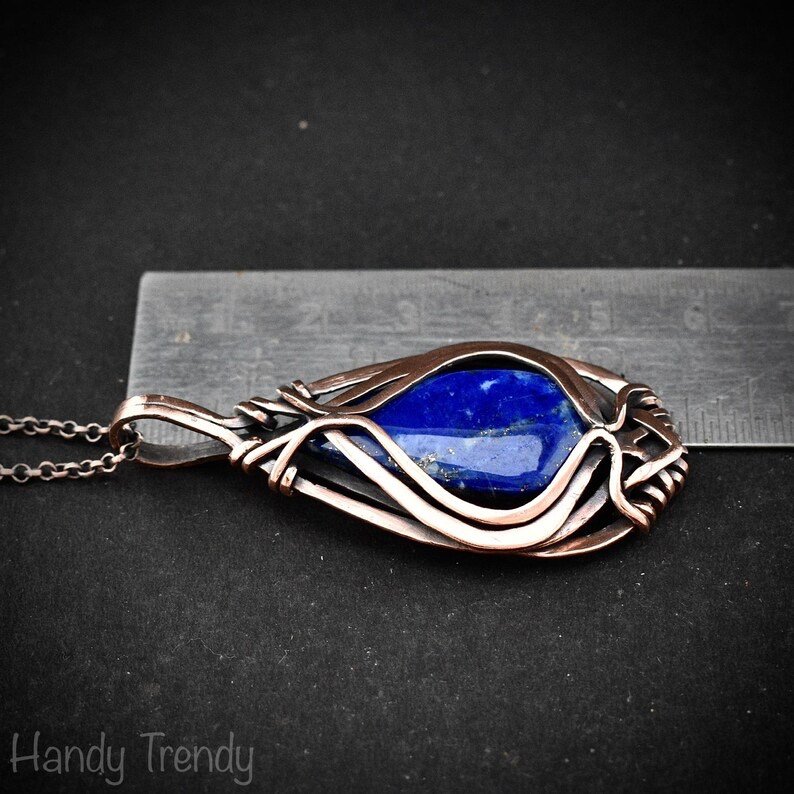Lapis lazuli free-flow pendant, Copper wire wrapped jewelry, Unique handmade gift, One of a kind necklace, Artisan boho necklace