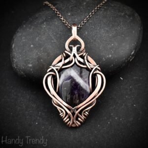 Star amethyst pendant, Free flow copper wire wrapped necklace, Unique handmade gift, One of a kind jewelry, Artisan boho jewelry