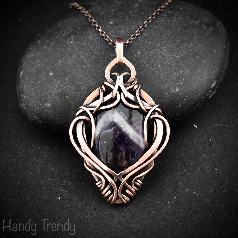 Star amethyst pendant, Free flow copper wire wrapped necklace, Unique handmade gift, One of a kind jewelry, Artisan boho jewelry