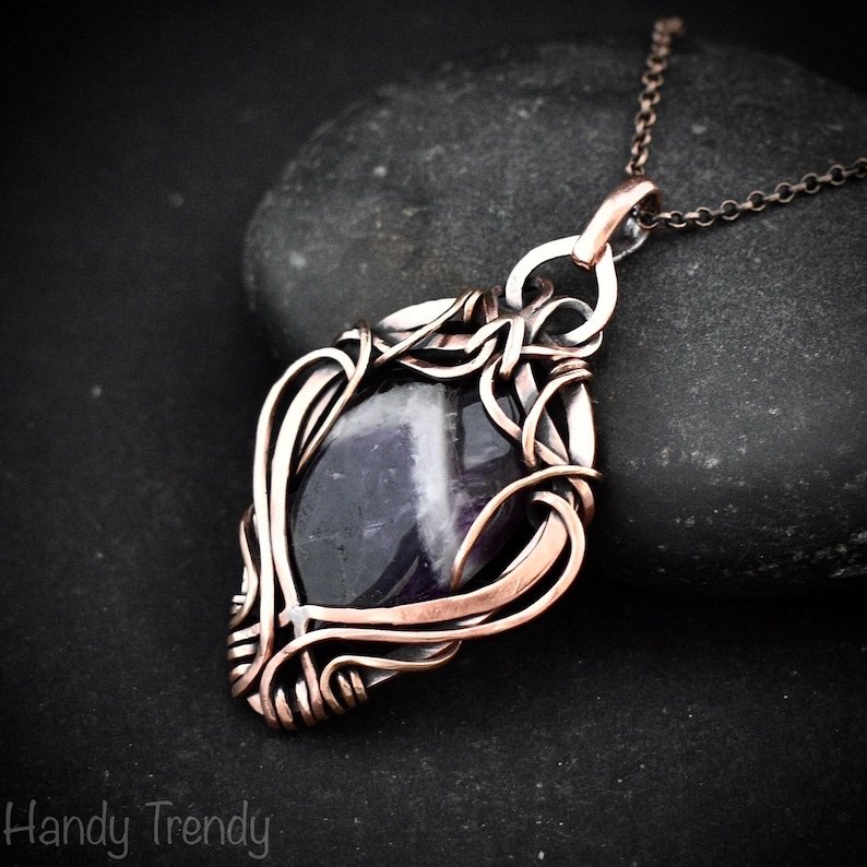 Star amethyst pendant, Free flow copper wire wrapped necklace, Unique handmade gift, One of a kind jewelry, Artisan boho jewelry
