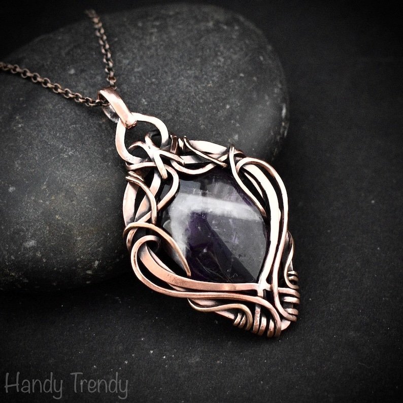 Star amethyst pendant, Free flow copper wire wrapped necklace, Unique handmade gift, One of a kind jewelry, Artisan boho jewelry
