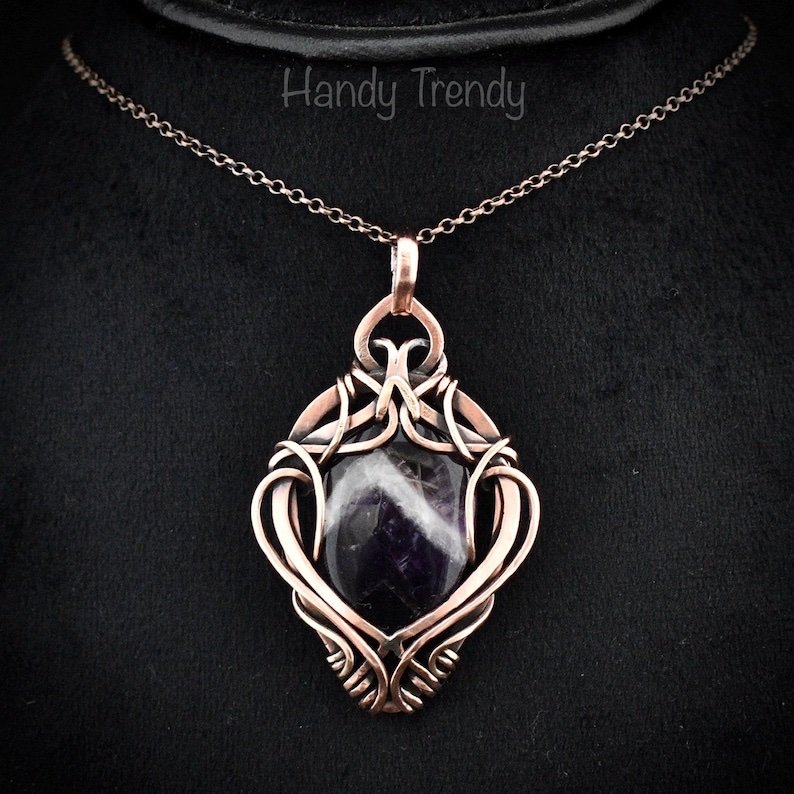 Star amethyst pendant, Free flow copper wire wrapped necklace, Unique handmade gift, One of a kind jewelry, Artisan boho jewelry