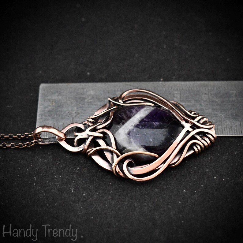 Star amethyst pendant, Free flow copper wire wrapped necklace, Unique handmade gift, One of a kind jewelry, Artisan boho jewelry