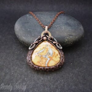 Maligano Jasper pendant, Sterling silver and copper Wire wrap necklace, Mix metal jewelry, Unique handmade gift for Mom Grandma Her