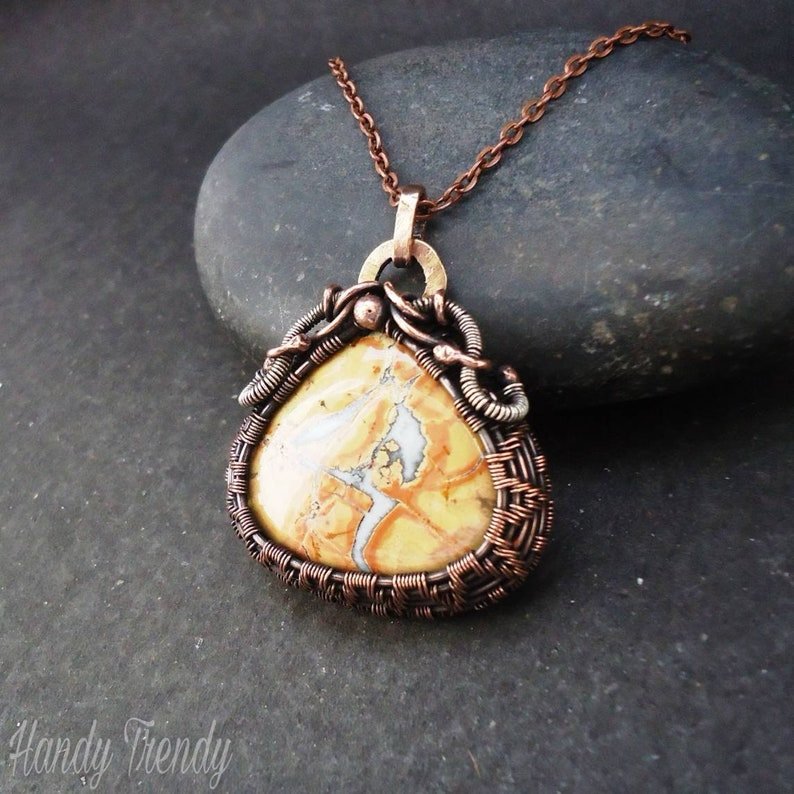 Maligano Jasper pendant, Sterling silver and copper Wire wrap necklace, Mix metal jewelry, Unique handmade gift for Mom Grandma Her