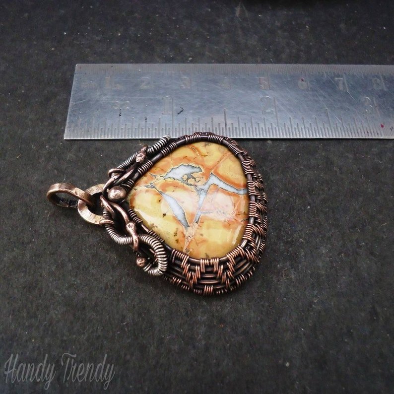 Maligano Jasper pendant, Sterling silver and copper Wire wrap necklace, Mix metal jewelry, Unique handmade gift for Mom Grandma Her