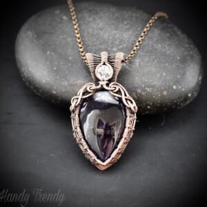 Star amethyst and white cubic zirconia pendant, Copper wire wrapped double stone necklace, Unique handmade gift, One of a kind jewelry