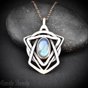 Geometric labradorite pendant, Copper Wire wrapped necklace, Unique handmade gift, One of a kind artisan boho jewelry