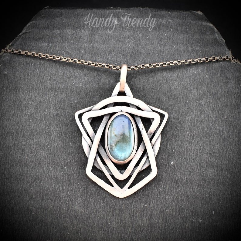 Geometric labradorite pendant, Copper Wire wrapped necklace, Unique handmade gift, One of a kind artisan boho jewelry