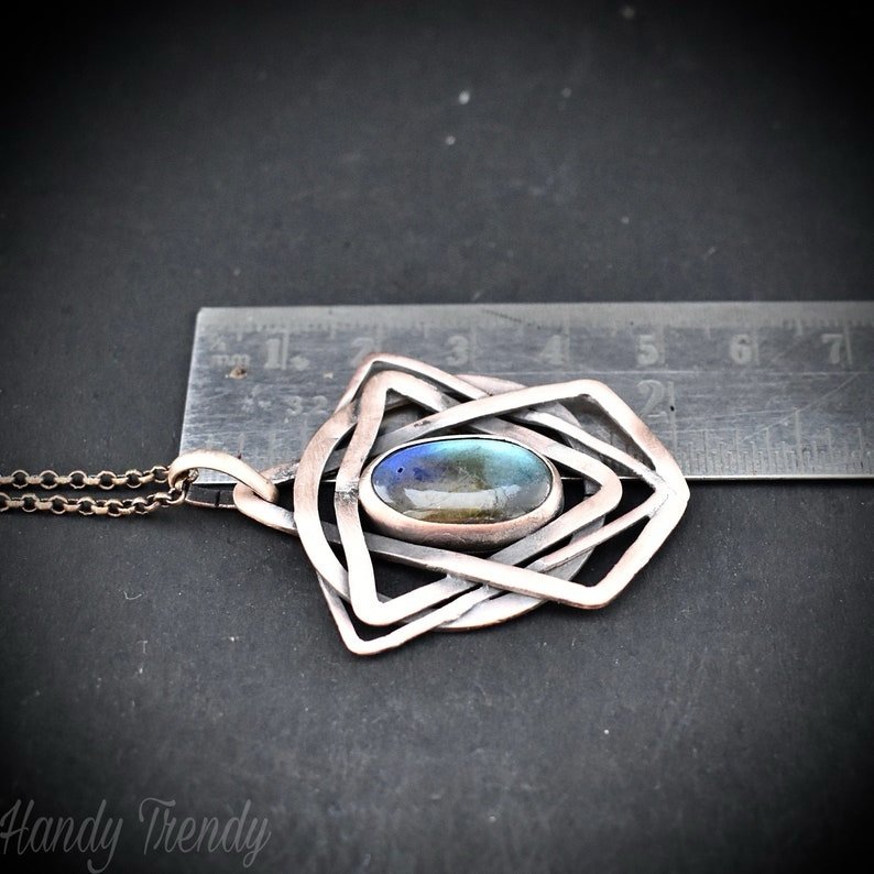 Geometric labradorite pendant, Copper Wire wrapped necklace, Unique handmade gift, One of a kind artisan boho jewelry