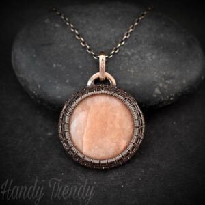 Pink amazonite endless cage pendant, Copper Wire wrap necklace, Unique handmade gift, Artisan boho jewelry, One of a kind statement piece