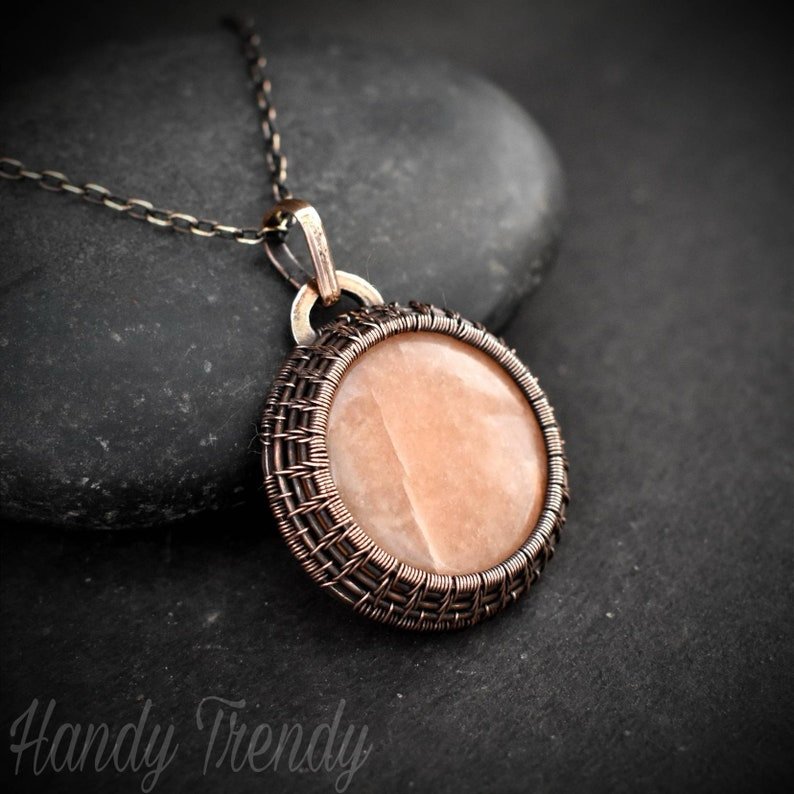 Pink amazonite endless cage pendant, Copper Wire wrap necklace, Unique handmade gift, Artisan boho jewelry, One of a kind statement piece