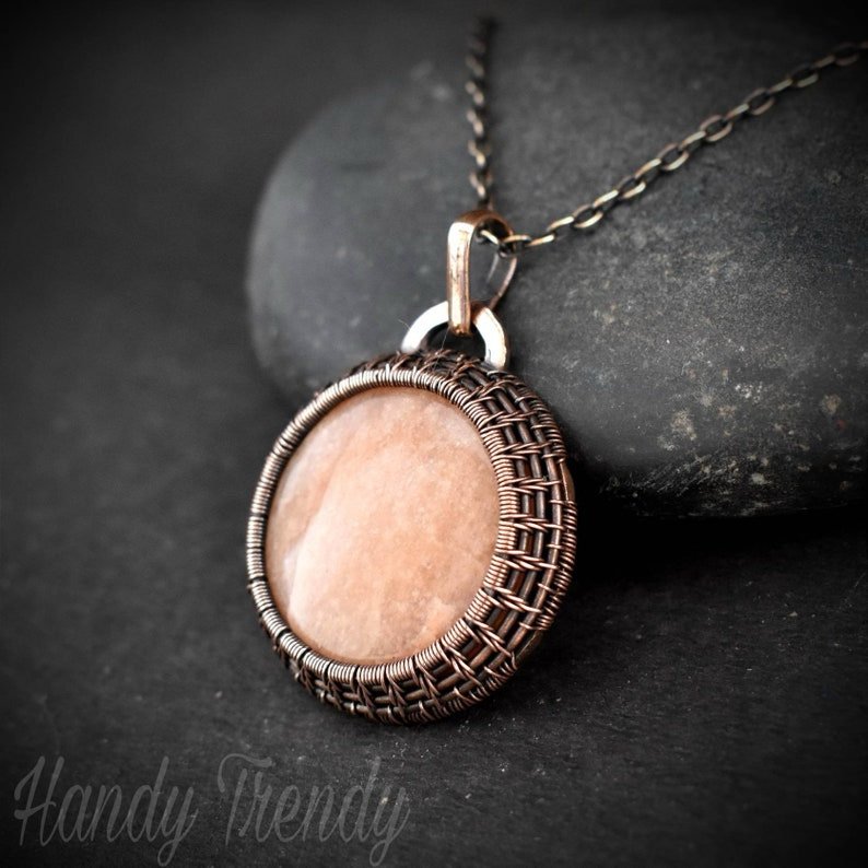 Pink amazonite endless cage pendant, Copper Wire wrap necklace, Unique handmade gift, Artisan boho jewelry, One of a kind statement piece